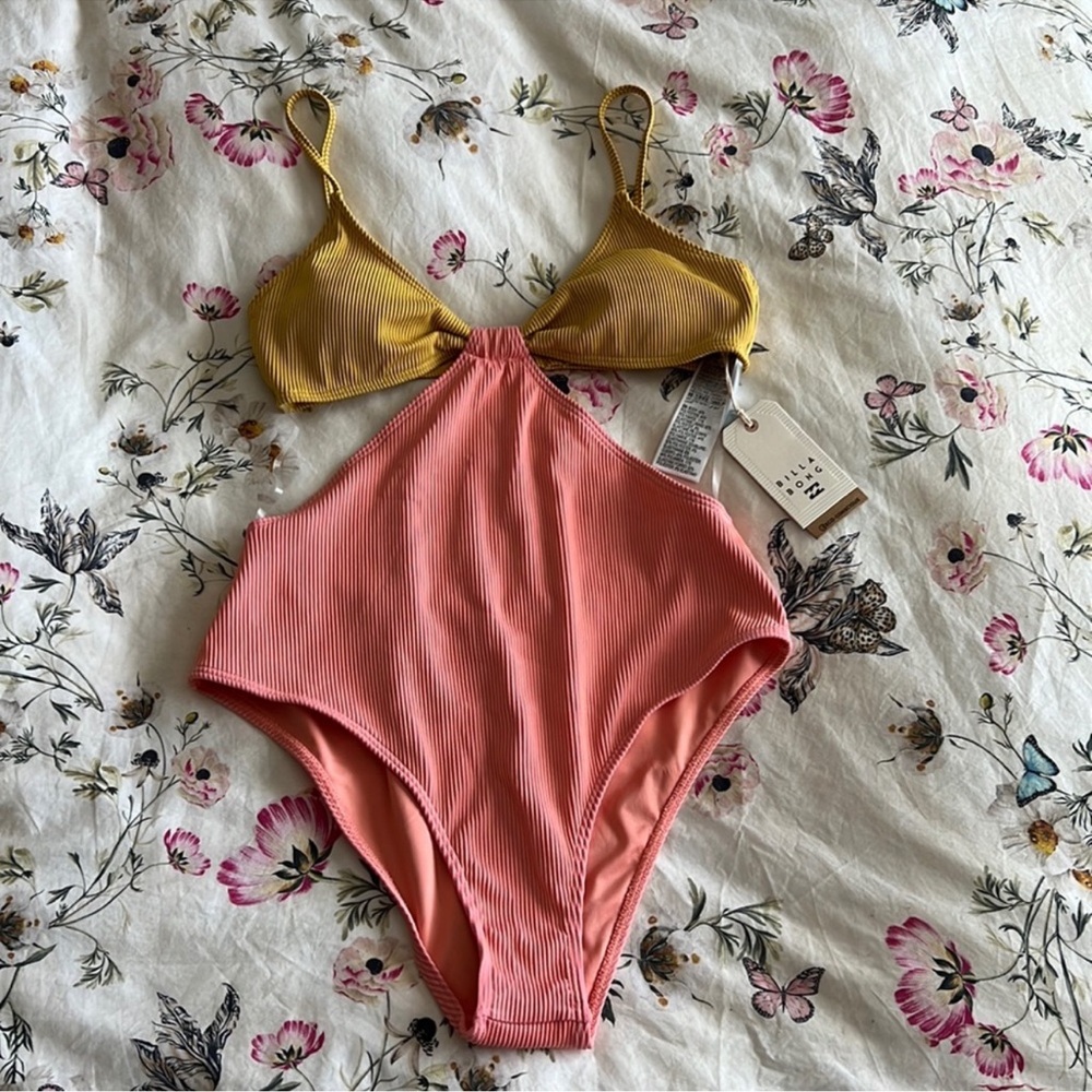 Billabong Yellow and Pink One Piece Swimsuit